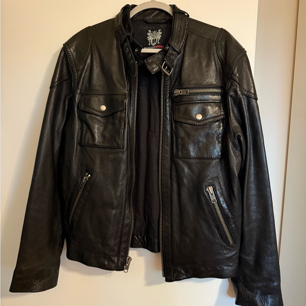 Men's Black Leather Jacket - Picture 1 of 8